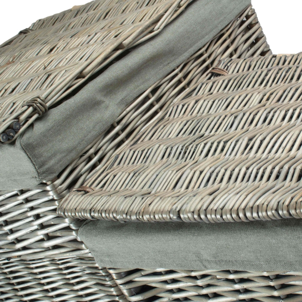 The Willow Basket Antique Wash Square Laundry Basket with Grey Sage Lining