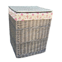 The Willow Basket Antique Wash Square Garden Rose Cotton Lined Laundry Basket