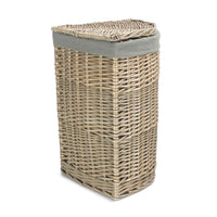The Willow Basket Antique Wash Corner Linen Basket with Grey Sage Lining