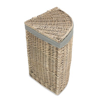 The Willow Basket Antique Wash Corner Linen Basket with Grey Sage Lining