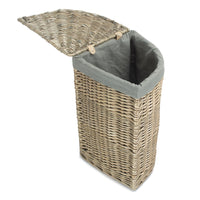 The Willow Basket Antique Wash Corner Linen Basket with Grey Sage Lining