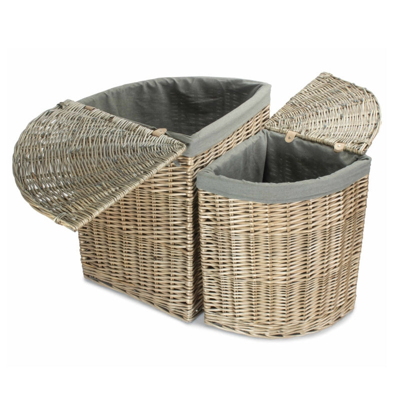 Antique Wash Corner Linen Basket with Grey Sage Lining