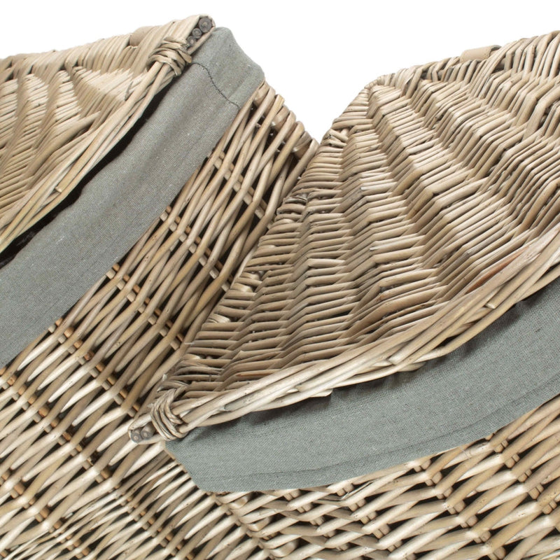The Willow Basket Antique Wash Corner Linen Basket with Grey Sage Lining
