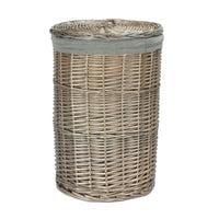 The Willow Basket Antique Wash Round Linen Basket with Grey Sage Lining