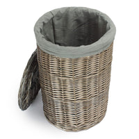 The Willow Basket Antique Wash Round Linen Basket with Grey Sage Lining