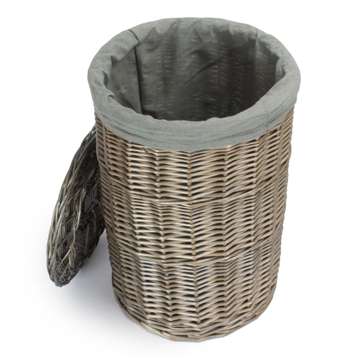 The Willow Basket Antique Wash Round Linen Basket with Grey Sage Lining