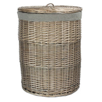 The Willow Basket Antique Wash Round Linen Basket with Grey Sage Lining