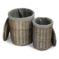 The Willow Basket Antique Wash Round Linen Basket with Grey Sage Lining