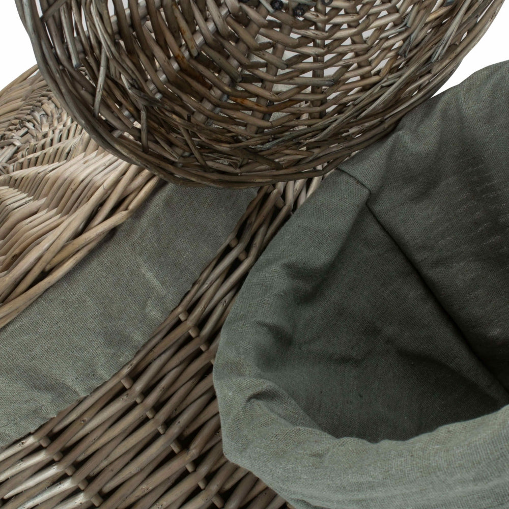 Antique Wash Round Linen Basket with Grey Sage Lining