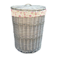 The Willow Basket Antique Wash Round Garden Rose Cotton Lined Laundry Basket