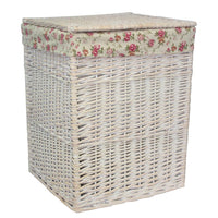 Square White Wash Wicker Laundry Basket Rose Lining
