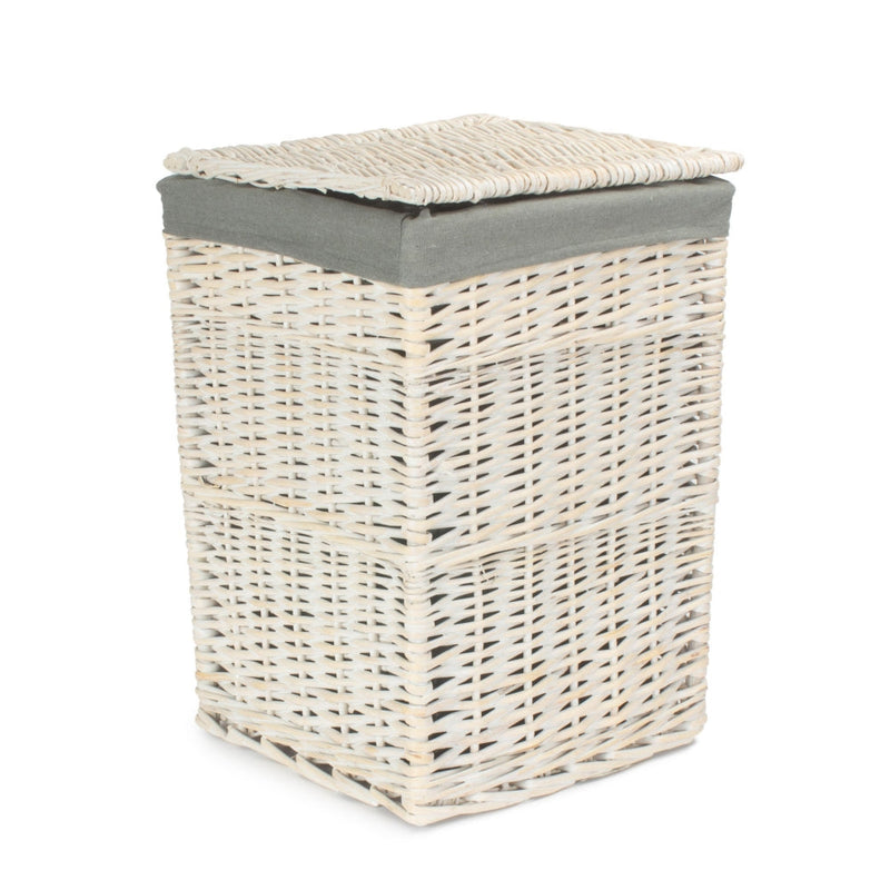 Square White Wash Laundry Hamper with Grey Sage Lining