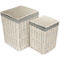 The Willow Basket Square White Wash Laundry Hamper with Grey Sage Lining