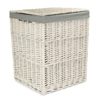 Square White Wash Laundry Hamper with Grey Sage Lining