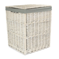 The Willow Basket Square White Wash Laundry Hamper with Grey Sage Lining