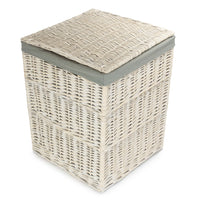 Square White Wash Laundry Hamper with Grey Sage Lining