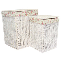 Square White Wash Wicker Laundry Basket Rose Lining