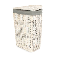 The Willow Basket Corner White Wash Laundry Hamper with Grey Sage Lining