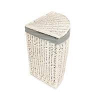 The Willow Basket Corner White Wash Laundry Hamper with Grey Sage Lining