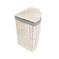 Corner White Wash Laundry Hamper with Grey Sage Lining