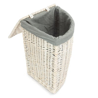 The Willow Basket Corner White Wash Laundry Hamper with Grey Sage Lining