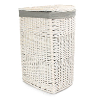 The Willow Basket Corner White Wash Laundry Hamper with Grey Sage Lining