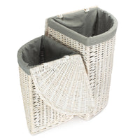 The Willow Basket Corner White Wash Laundry Hamper with Grey Sage Lining