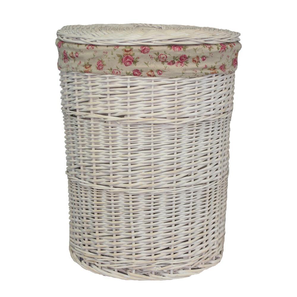 The Willow Basket White Wash Round Garden Rose Lined Laundry Basket