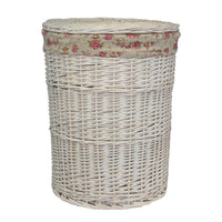 The Willow Basket White Wash Round Garden Rose Lined Laundry Basket