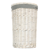 The Willow Basket Round White Wash Laundry Hamper with Grey Sage Lining