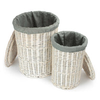 The Willow Basket Round White Wash Laundry Hamper with Grey Sage Lining