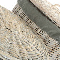 The Willow Basket Round White Wash Laundry Hamper with Grey Sage Lining