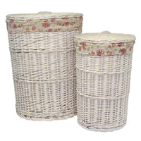 The Willow Basket White Wash Round Garden Rose Lined Laundry Basket