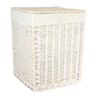 Square White Wash Wicker Laundry Basket