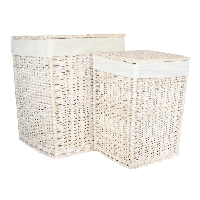 The Willow Basket Square White Wash Wicker Laundry Basket