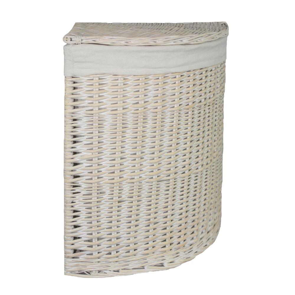 White Wash Corner White Cotton Lined Laundry Basket