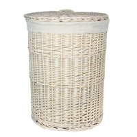 The Willow Basket White Wash Round White Cotton Lined Laundry Basket