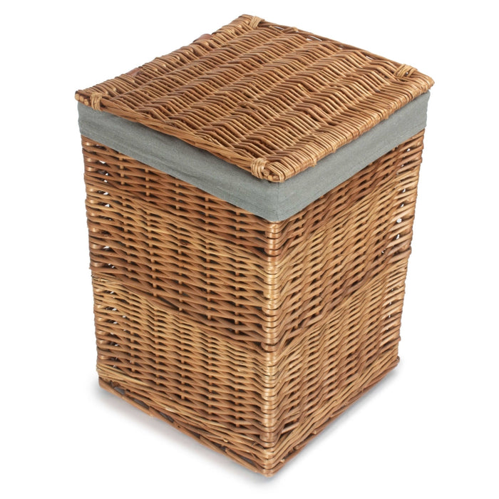 The Willow Basket Light Steamed Square Laundry Basket with Grey Sage Lining