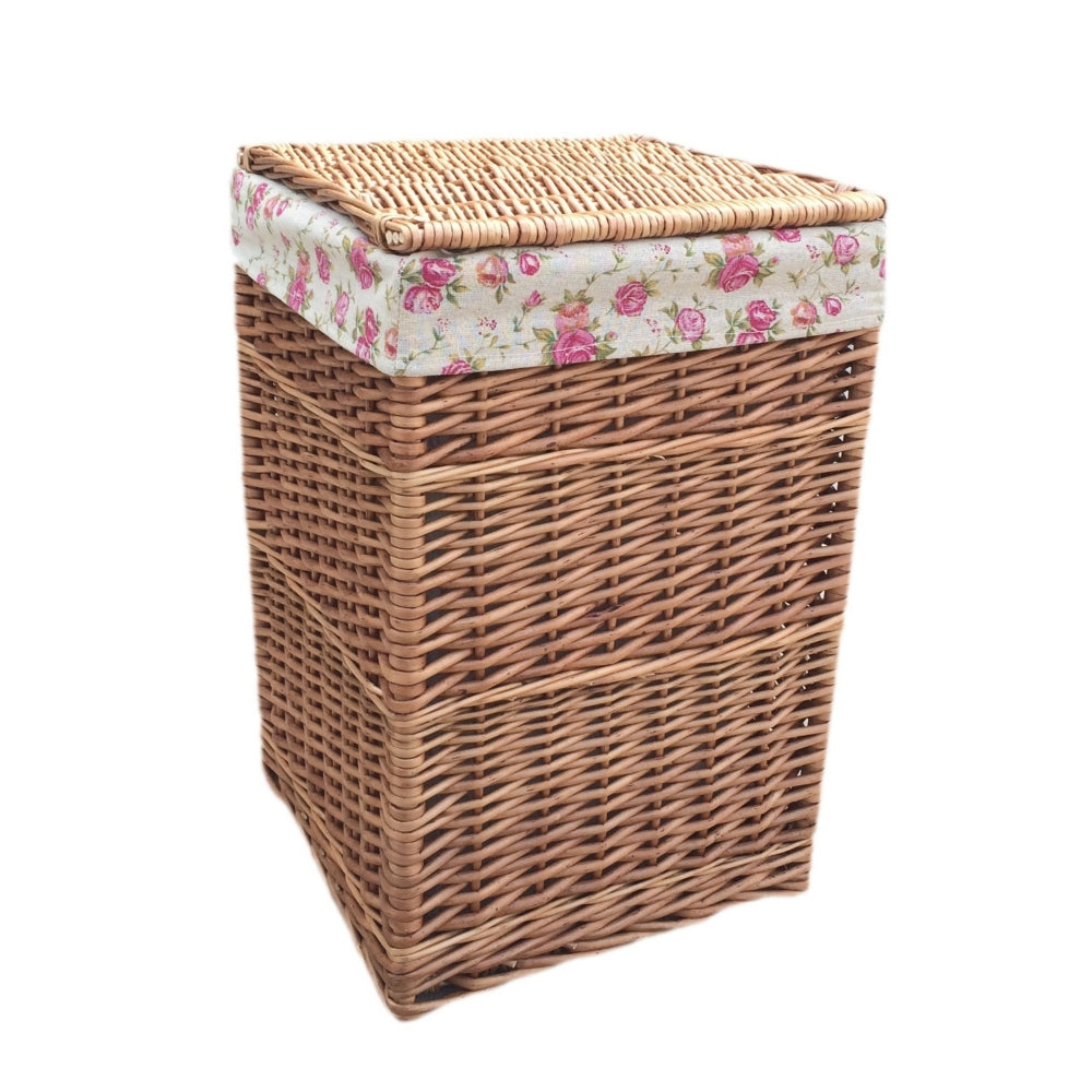 The Willow Basket Garden Rose Lining Light Steamed Square Laundry Wicker Basket