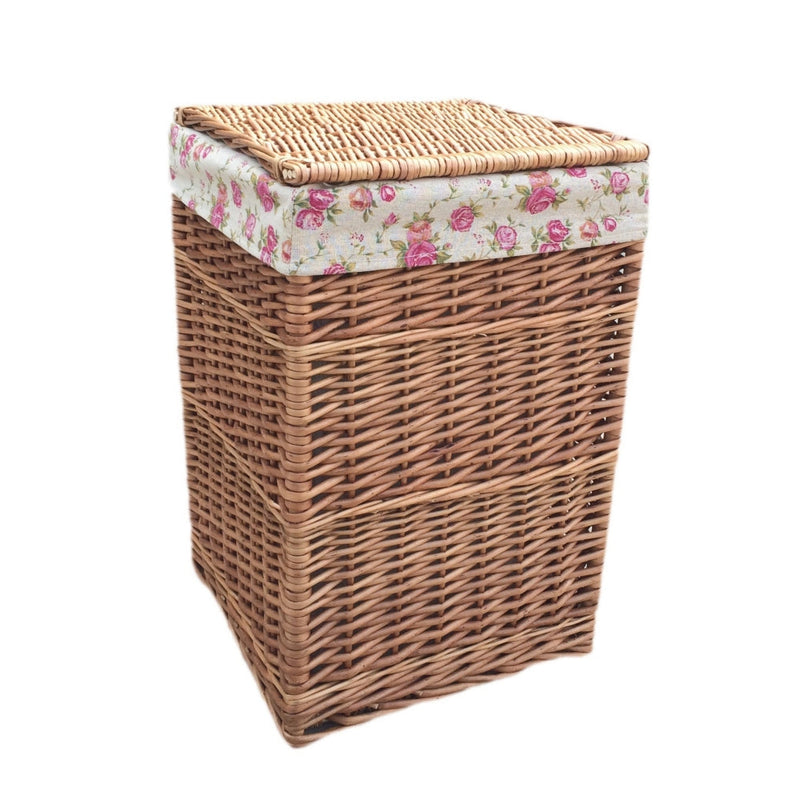 The Willow Basket Garden Rose Lining Light Steamed Square Laundry Wicker Basket