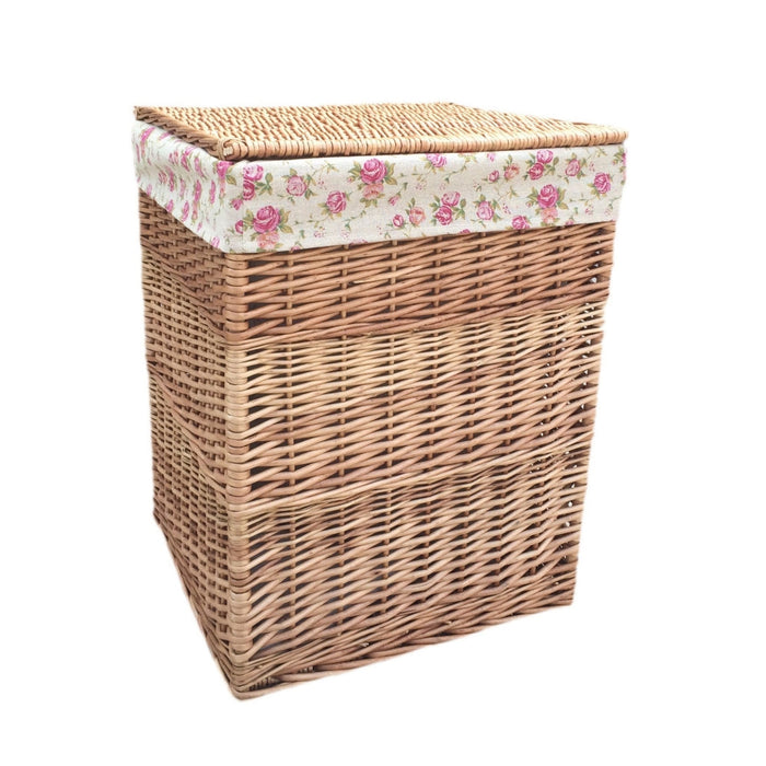 The Willow Basket Garden Rose Lining Light Steamed Square Laundry Wicker Basket