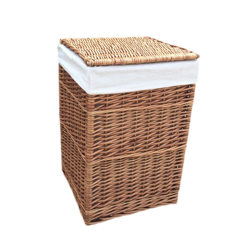 The Willow Basket White Lining Light Steamed Square Laundry Wicker Basket