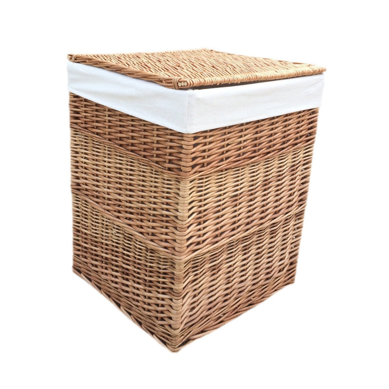 The Willow Basket White Lining Light Steamed Square Laundry Wicker Basket