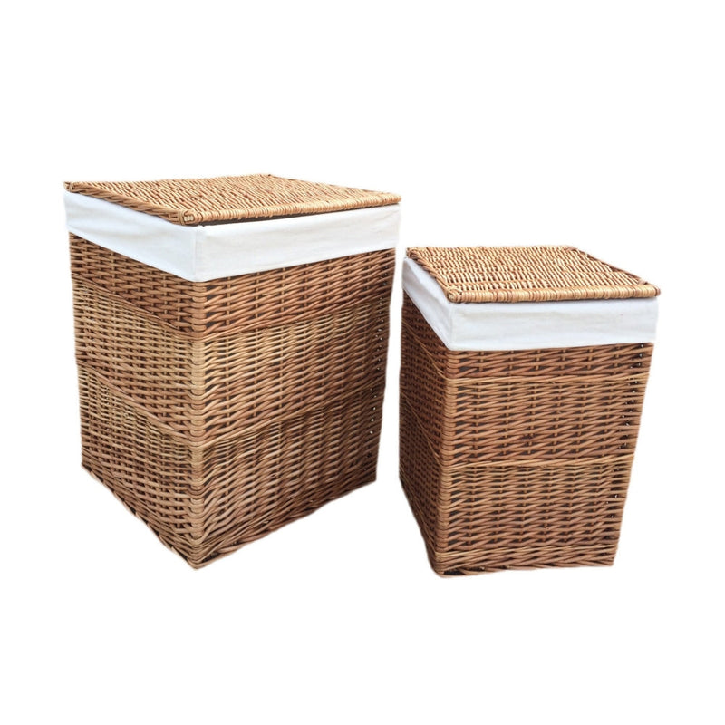 The Willow Basket White Lining Light Steamed Square Laundry Wicker Basket
