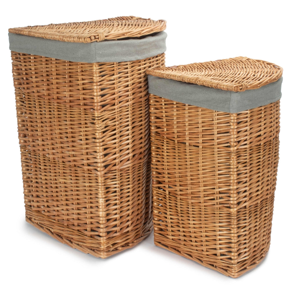 Light Steamed Corner Linen Basket with Grey Sage Lining