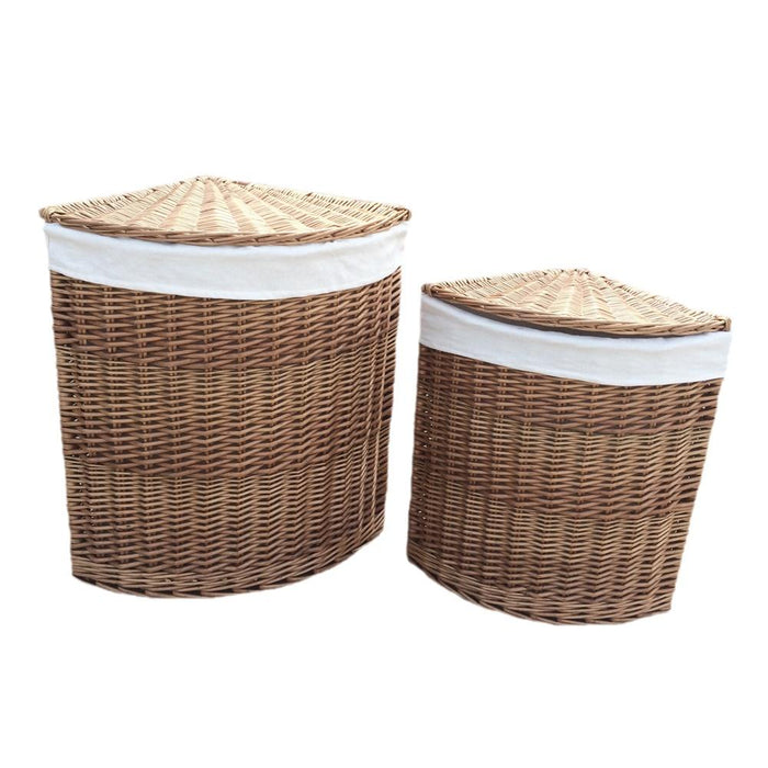 The Willow Basket Light Steamed Corner White Cotton Lined Laundry Baskets