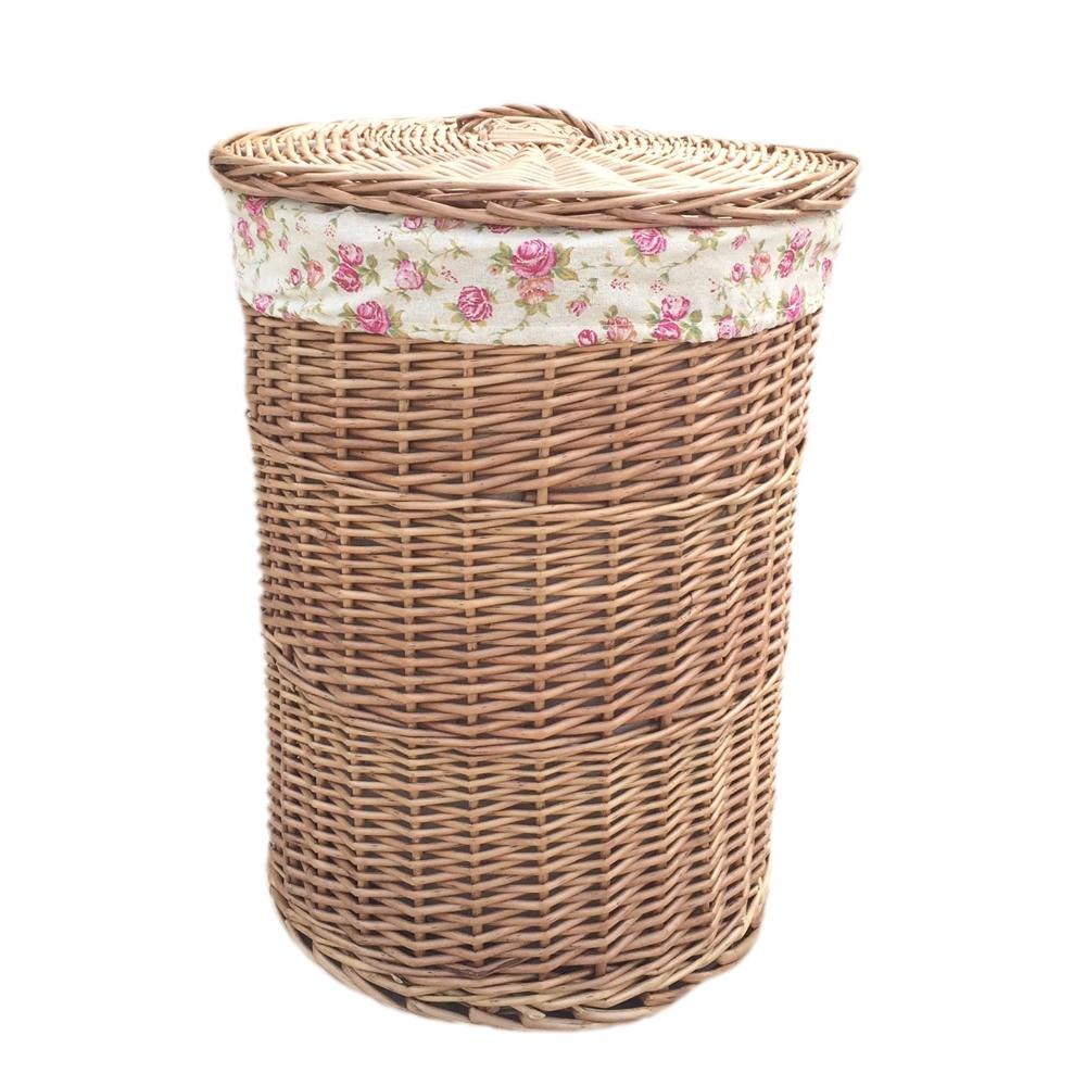 The Willow Basket Light Steamed Round Garden Rose Lined Laundry Baskets