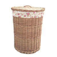 The Willow Basket Light Steamed Round Garden Rose Lined Laundry Baskets