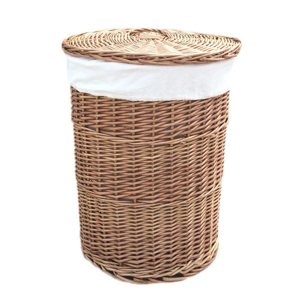 The Willow Basket Light Steamed Round White Cotton Lined Laundry Baskets