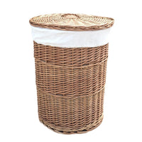 The Willow Basket Light Steamed Round White Cotton Lined Laundry Baskets